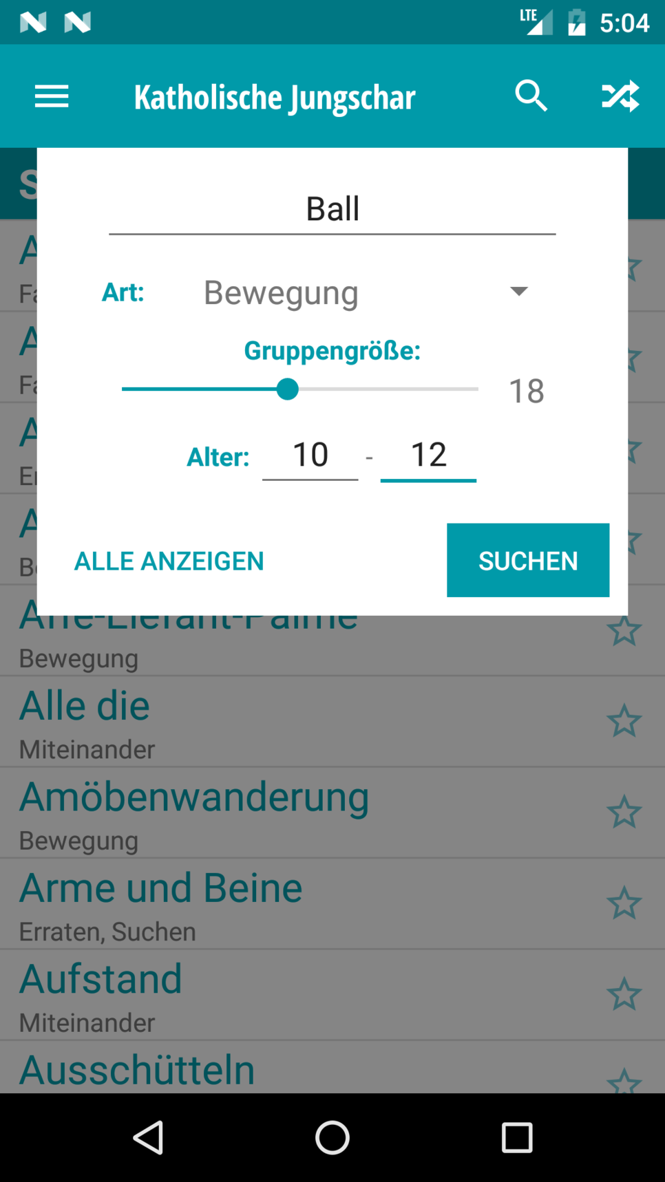 Jungschar Spiele-App Screenshot
