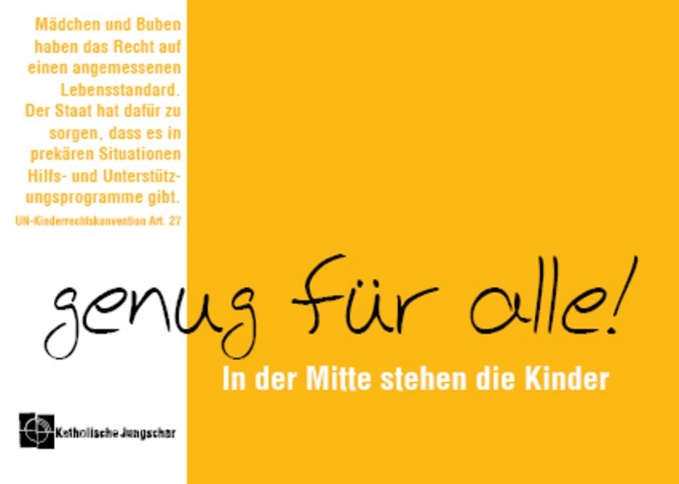 Kinderrechte-Postkarte mit dem Slogan "Genug für alle".